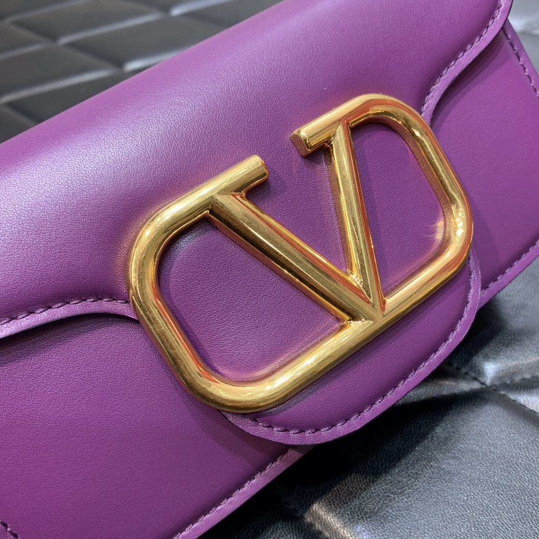 Valentino Garavani Loco Small Shoulder Bag in Purple Calfskin Leather 